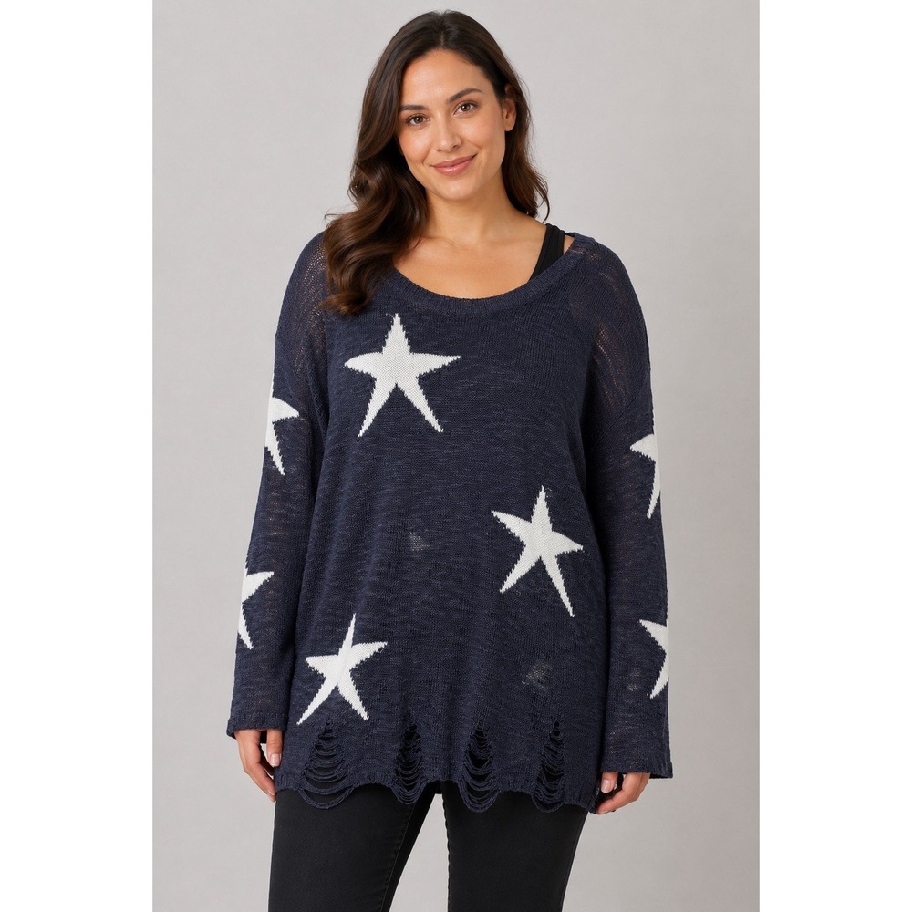 Davi & Dani Oversized Start Sweater Large Distressed Open Knit Indie